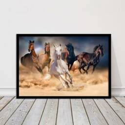 Wild Horses Galloping Through Sand. Framed Picture With Choice Of Frame Colours & Options - thumbnail 2