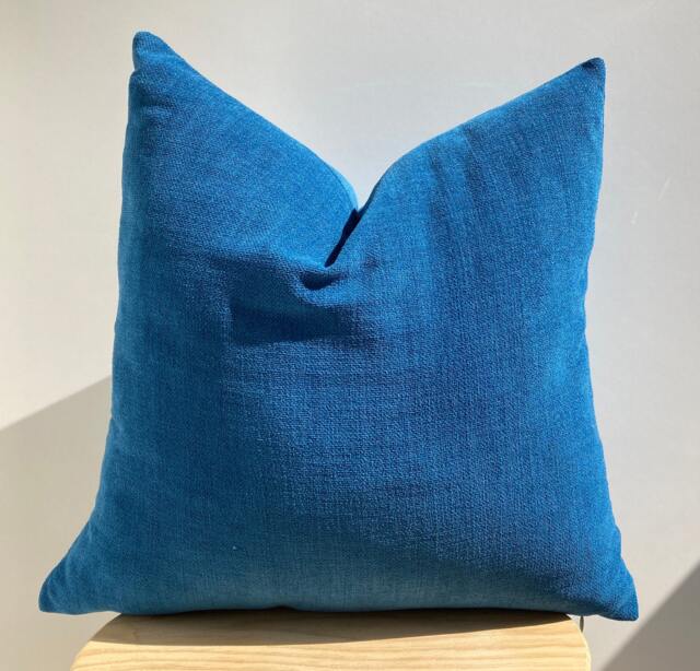 Blue Chenille Pillow Cover, Textured Cotton Blend Throw Pillow, 20x20 - image 1