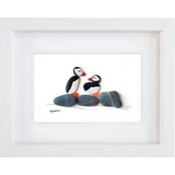 Puffins - Pebble & Sea Glass Picture Framed Handmade Art Wall Decor - thumbnail 2
