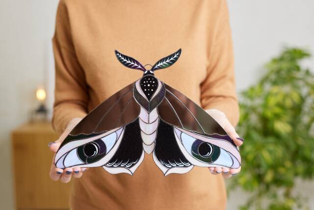Celestial Stained Glass Moth Wall Hanging Peacock Feather Art Butterfly Sunactcher Boho Home Decor Unique New Gift Gift For Valentines - image 1