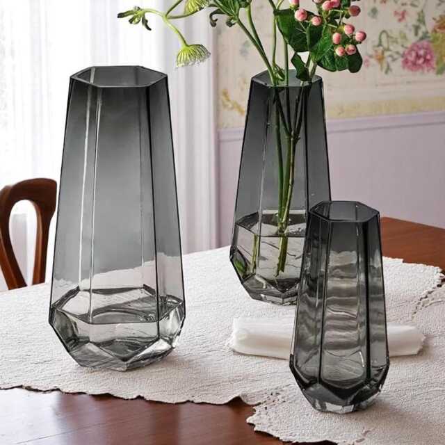 Crystal Cut Glass Vase, Modern Geometric Design, Tall Minimalist Flower Holder in 3 Colours - image 1