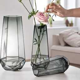 Crystal Cut Glass Vase, Modern Geometric Design, Tall Minimalist Flower Holder in 3 Colours - thumbnail 2