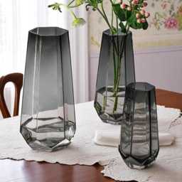 Crystal Cut Glass Vase, Modern Geometric Design, Tall Minimalist Flower Holder in 3 Colours - thumbnail 1