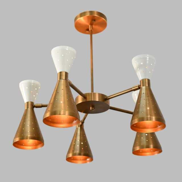 Mid Century Modern Sputnik Chandelier, Brass Finish, 5-Light Fixture - image 1