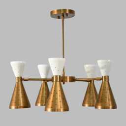 Mid Century Modern Sputnik Chandelier, Brass Finish, 5-Light Fixture - thumbnail 2