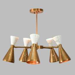 Mid Century Modern Sputnik Chandelier, Brass Finish, 5-Light Fixture - thumbnail 3