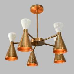 Mid Century Modern Sputnik Chandelier, Brass Finish, 5-Light Fixture - thumbnail 1