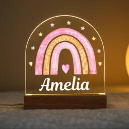 Personalised Led Nursery Lamp, Baby Girl Night Light Gift, Rainbow Light, Birthday Gifts For Kids, Kids