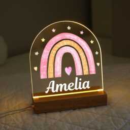 Personalised Led Nursery Lamp, Baby Girl Night Light Gift, Rainbow Light, Birthday Gifts For Kids, Kids - thumbnail 3