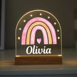 Personalised Led Nursery Lamp, Baby Girl Night Light Gift, Rainbow Light, Birthday Gifts For Kids, Kids - thumbnail 2