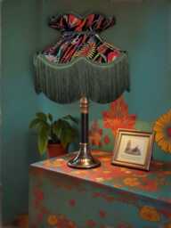 Black Botanical Velvet Lampshade Handmade Green Fringe Pendant Shade