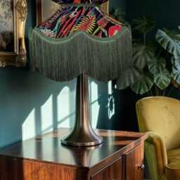 Black Botanical Velvet Lampshade Handmade Green Fringe Pendant Shade - thumbnail 3