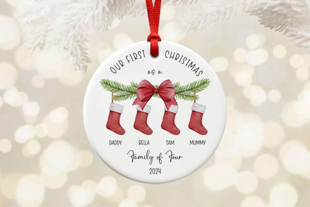 Personalized Family Of 4 Christmas Ornament New Baby Keepsake - image 1