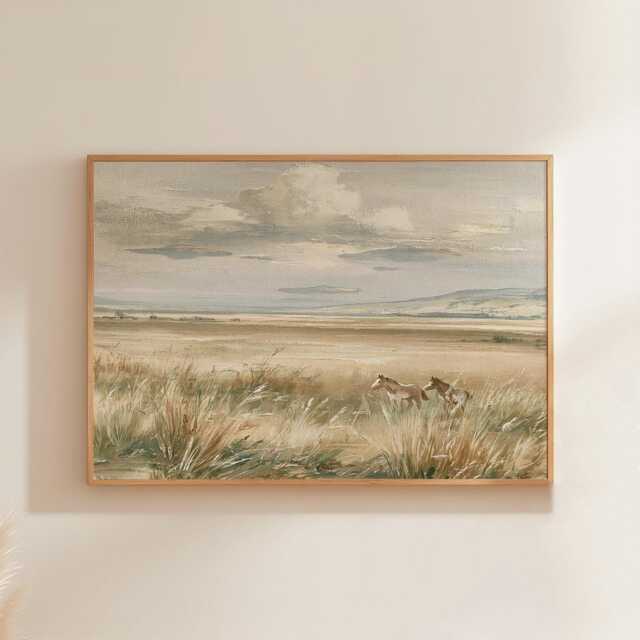 Horse Pasture Poster, Blue Sky Landscape Print, Country Wall Art, Paper - image 1