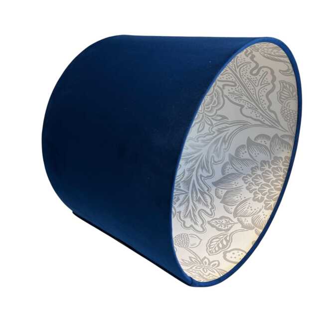 Navy Blue Velvet Handmade Lampshade With Grey Floral Lining - image 1