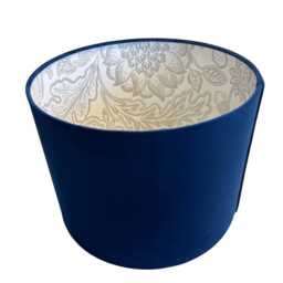 Navy Blue Velvet Handmade Lampshade With Grey Floral Lining - thumbnail 2
