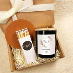 Personalised Wedding Candle Gift Set With Matches, Custom Couple Names & Date, Soy Wax, Favor, Bride & Groom Gift, Engagement - thumbnail 1