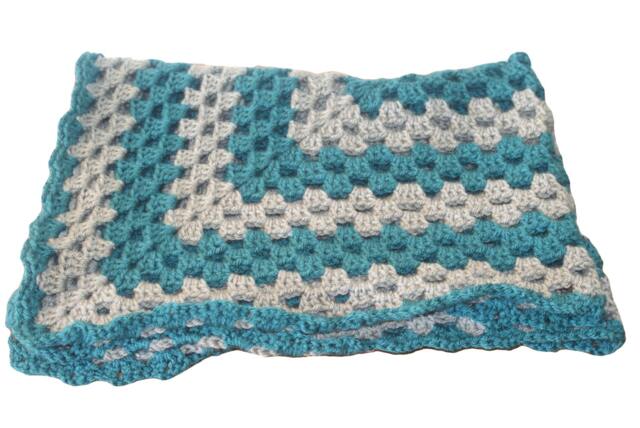 Teal Gray Crochet Baby Blanket Afghan - 30x40 - image 1