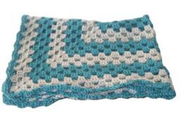 Teal Gray Crochet Baby Blanket Afghan - 30x40