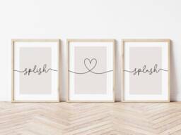 Bathroom Prints, Splish Splash, Set Of 3, Wall Art, Neutral Bath Print, Home, Soak Beige Home Decor - thumbnail 1