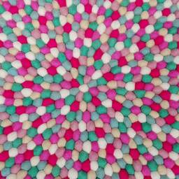Felt Ball Rug Handmade Wool Rug, Pink Mint & White - thumbnail 4