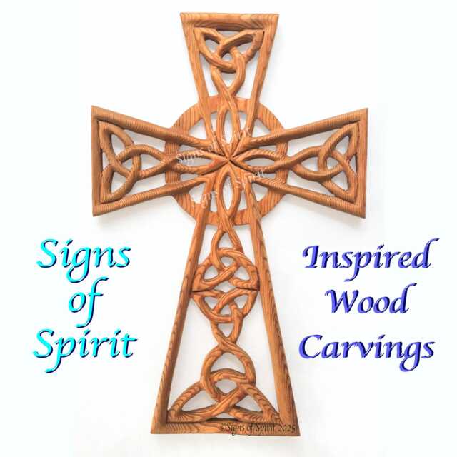 Celtic Trinity Knots & Serch Bythol Woven Cross - Large Wall Cross Sculpture Wood Carved Christian Wood Carved Wall Art - image 1