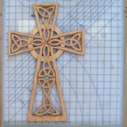 Celtic Trinity Knots & Serch Bythol Woven Cross - Large Wall Cross Sculpture Wood Carved Christian Wood Carved Wall Art - thumbnail 4