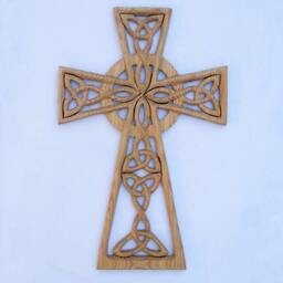 Celtic Trinity Knots & Serch Bythol Woven Cross - Large Wall Cross Sculpture Wood Carved Christian Wood Carved Wall Art - thumbnail 2