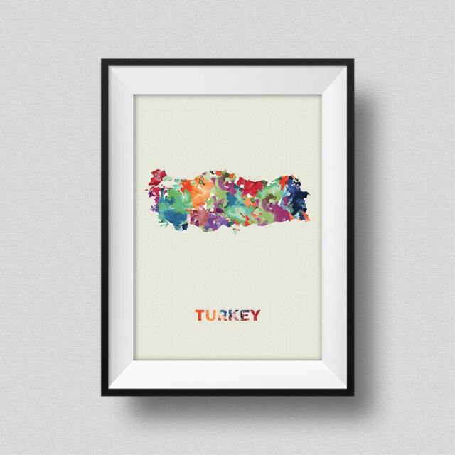 Turkey Watercolor Map Art Print Ink Splash Poster Canvas