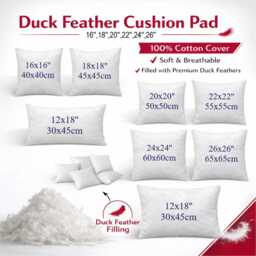 Duck Feather & Down Cushion Pads, Inserts, Inners, Scatter, Filler Deep Filled Plump Pillow 16, 18, 20, 22, 24, 26