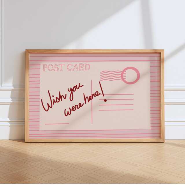 Wish You Were Here Postcard Print, Unframed Art, Bold Kitchen Posters, Trendy Bright Decor, Bedroom, Typography Quotes, Retro, Horizontal - image 1