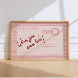 Wish You Were Here Postcard Print, Unframed Art, Bold Kitchen Posters, Trendy Bright Decor, Bedroom, Typography Quotes, Retro, Horizontal - thumbnail 1