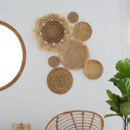 Hand Woven Bamboo Wall Decor Set - Bohemian Rattan Plates, Of 7