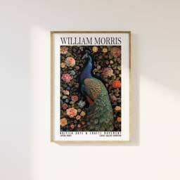 William Morris Peacock Print, Cotton Prints Exhibition Vintage Poster, Classic Traditional Floral Flowers Art