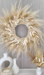 Handmade Pampas Grass Wreath - Dried Flower Neutral Wreath, Cream - thumbnail 1