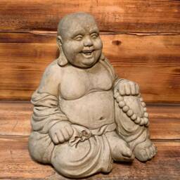 Stone Garden Laughing Buddha Sitting Down Lucky Zen Large Statue Ornament - thumbnail 3