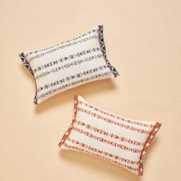 Uluwatu Block Printed Cotton Silk Lumbar Cushion Cover Embroidered Flange Edging- Orange/ Rust/ Terracotta/ White/Copper 15x22Inch - 38x55cm - thumbnail 2