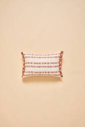 Uluwatu Block Printed Cotton Silk Lumbar Cushion Cover Embroidered Flange Edging- Orange/ Rust/ Terracotta/ White/Copper 15x22Inch - 38x55cm - thumbnail 1