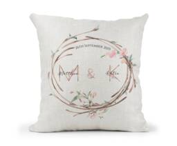 Personalised Pink & Gold Initials Cushion, Wedding Gift, Mr Mrs, Bride Groom, Husband Wife, Anniversary Keepsake, Letters