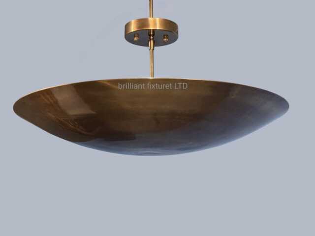 Mid Century Modern Brass Bowl Ceiling Light - Large Flush Mount Fixture Pendant Light, Chandelier - image 1