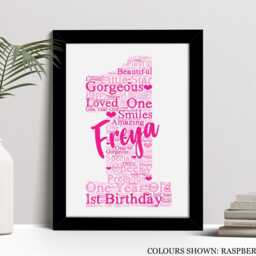 Personalised 1st Birthday Word Art Print, Gift, Custom Wall Framed Picture, Present For Girls, Boys, Kids, Son, Daughter - thumbnail 2