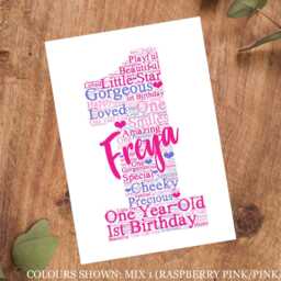 Personalised 1st Birthday Word Art Print, Gift, Custom Wall Framed Picture, Present For Girls, Boys, Kids, Son, Daughter - thumbnail 3