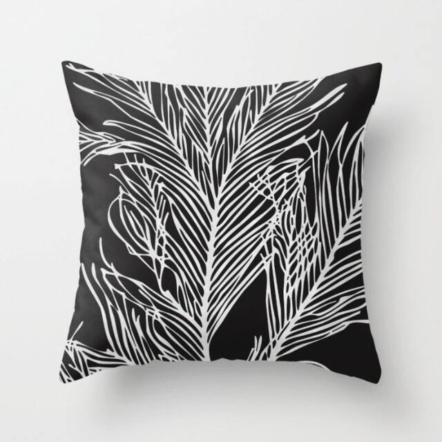 Feather Throw Pillow. 18x18 Pillow Case. Cushion Cover. Graphic Black White Sofa Bohemian Decorative - image 1