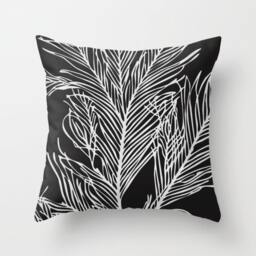 Feather Throw Pillow. 18x18 Pillow Case. Cushion Cover. Graphic Black White Sofa Bohemian Decorative - thumbnail 1