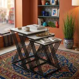 Romira White Marble Nest Of Tables Cross Leg Style - thumbnail 2