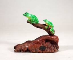 Frog Dup Sculpture Decor Figurine By John Perry Green 6In Long On Burlwood Statue - thumbnail 1