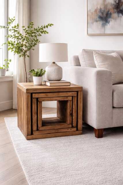 Rustic Industrial Cube - Nest Of Tables Reclaimed Solid Wood - image 1