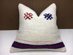 Vintage Turkish Kilim Pillow Cover, Handwoven Linen Throw, 20x20 - thumbnail 1