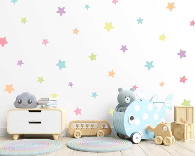 Pastel Rainbow Star Wall Decals Hand-Drawn Nursery Decor - 100 Pack - image 1