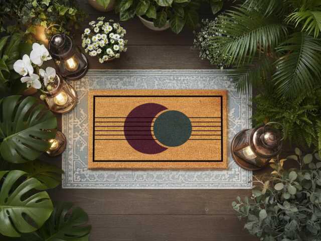 Boho Lunar Doormat - Purple Green Porch D??cor Natural Coir Minimalist Horizon Rug - image 1